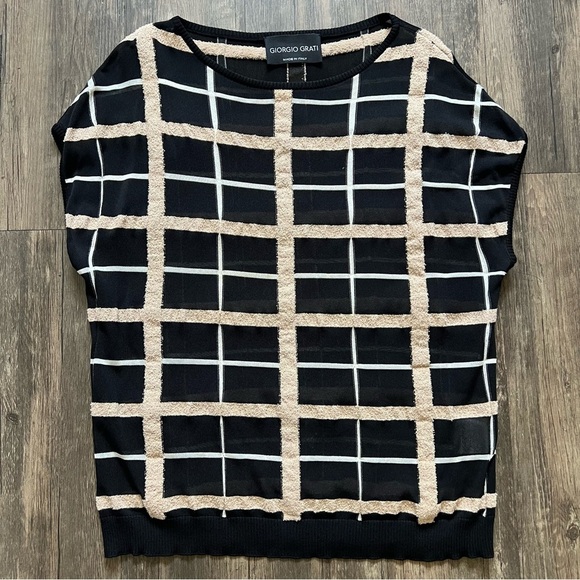 Georgio Grati Sleeveless Checkered Boat Neck Knit Top Slightly Sheer Size M - Picture 9 of 13